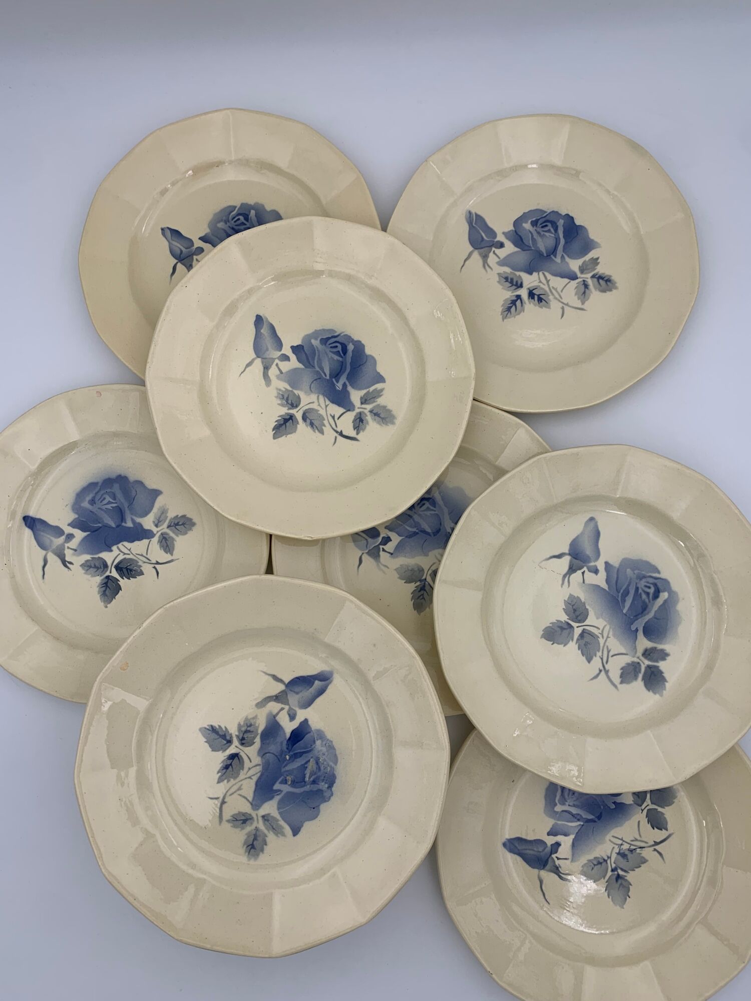8 assiettes à dessert vintage faïence terre de fer Digoin, années 1940
