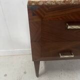 Art Deco chest of drawers with cut sides in mahogany veneer, 20th century