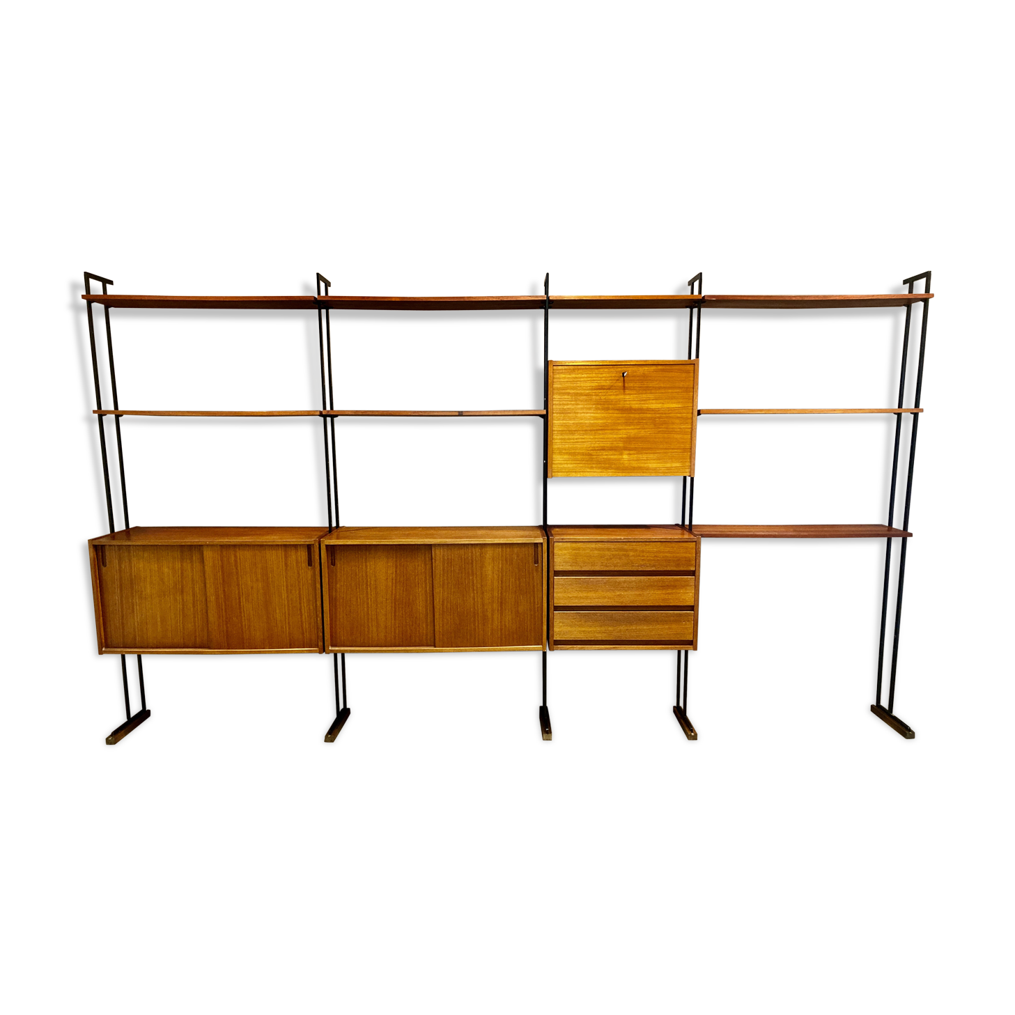 Flexible shelf teak and metal design scandinavian 1950