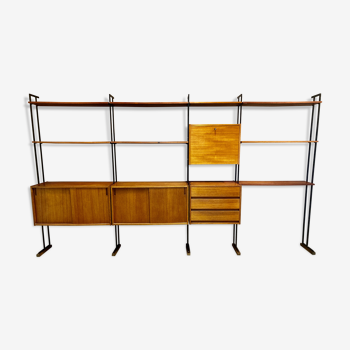 Flexible shelf teak and metal design scandinavian 1950