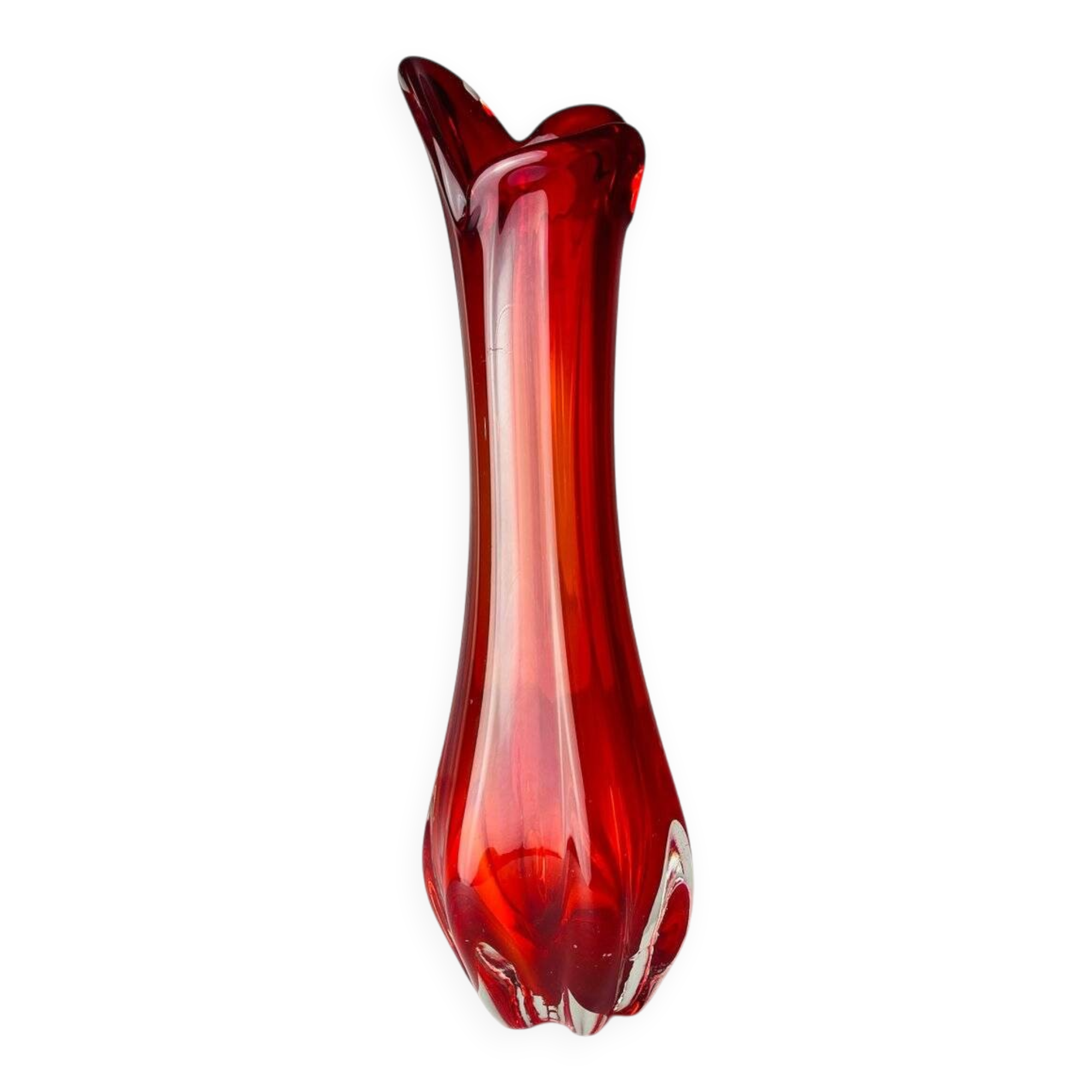 Mid-century red glass vase, Italy, 1970s