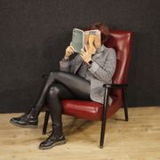 Italian design armchair in red faux leather from the 70s