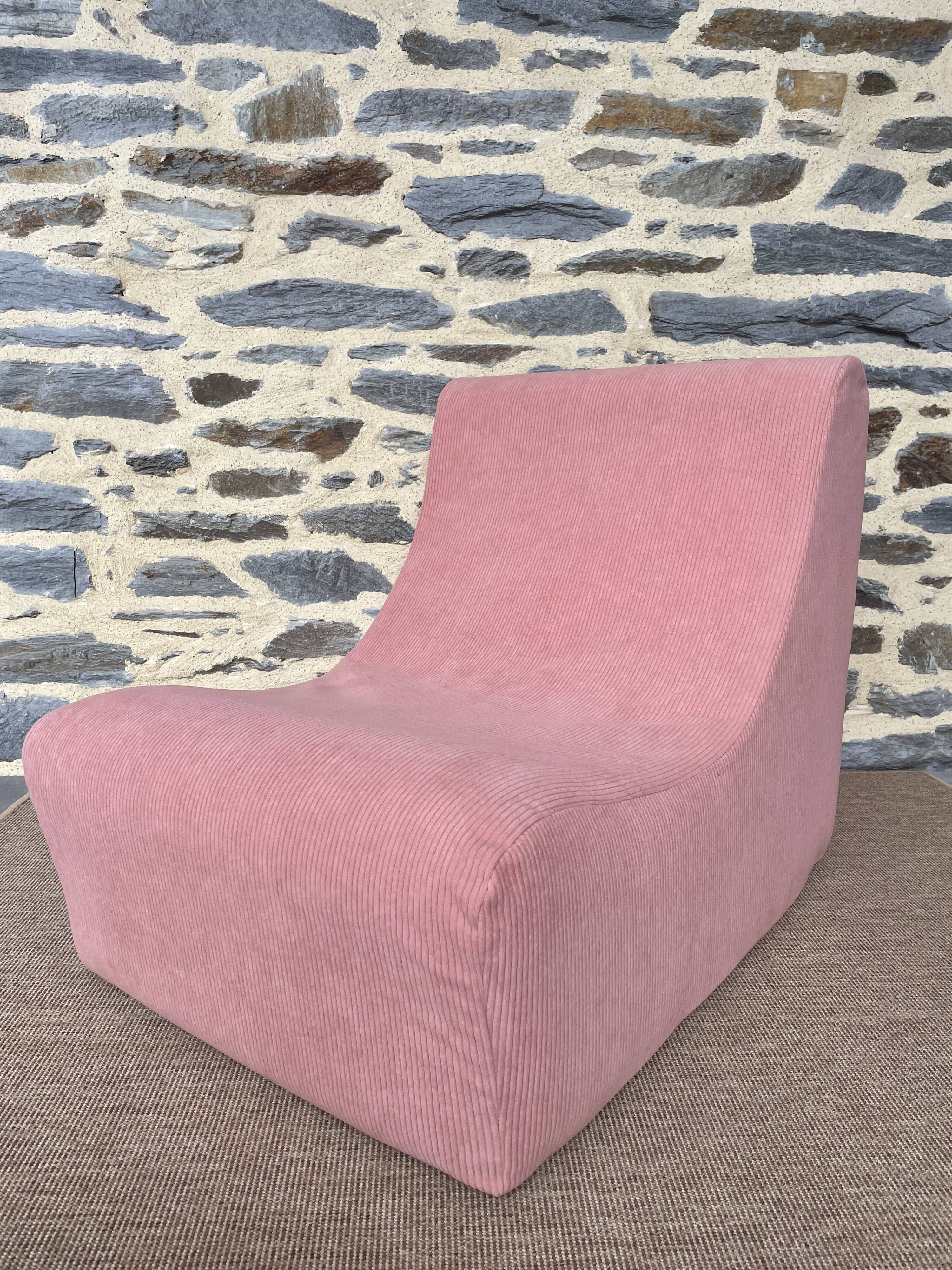 Vintage pink corduroy low chair
