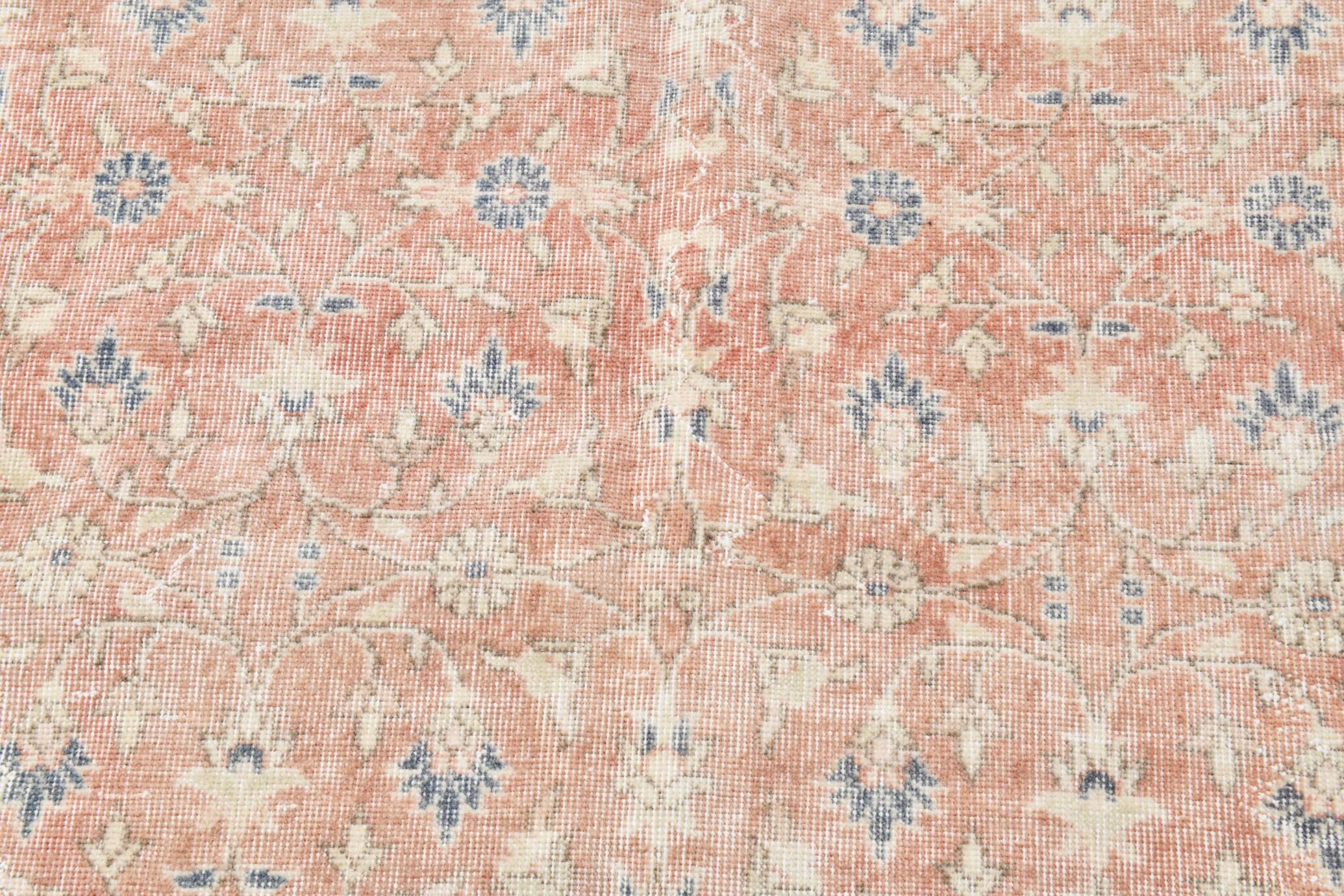 251x363Cm Peach Color Floral Design Rug, Handmade Wool Rug