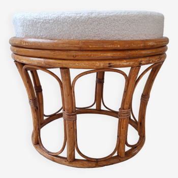 Rattan and terry fabric pouf