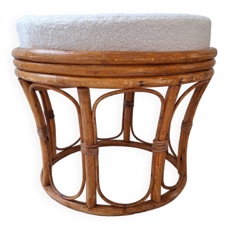 Rattan and terry fabric pouf