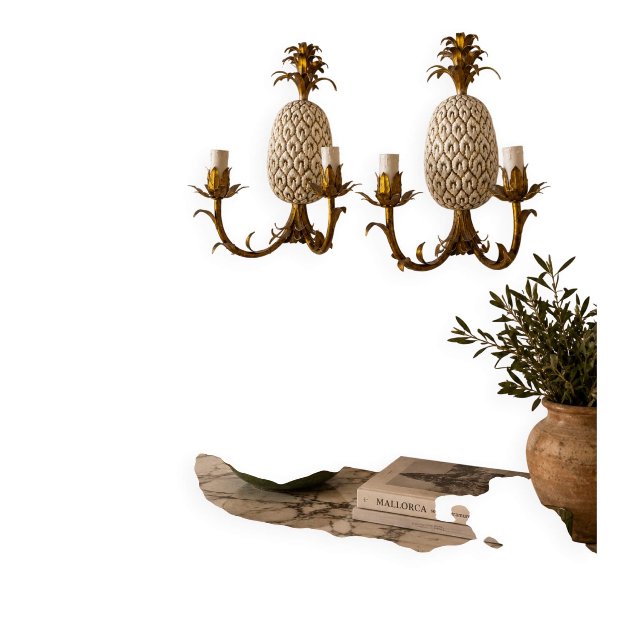 Pair of pineapple wall lights, in the style of Maison Charles / Jansen, an