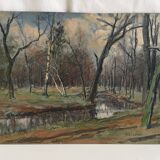 Old oil painting Forest landscape.