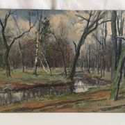 Old oil painting Forest landscape.