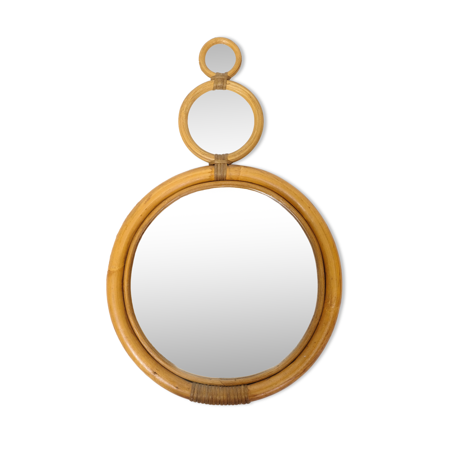 Round bamboo mirror from the 70s - 32x52cm