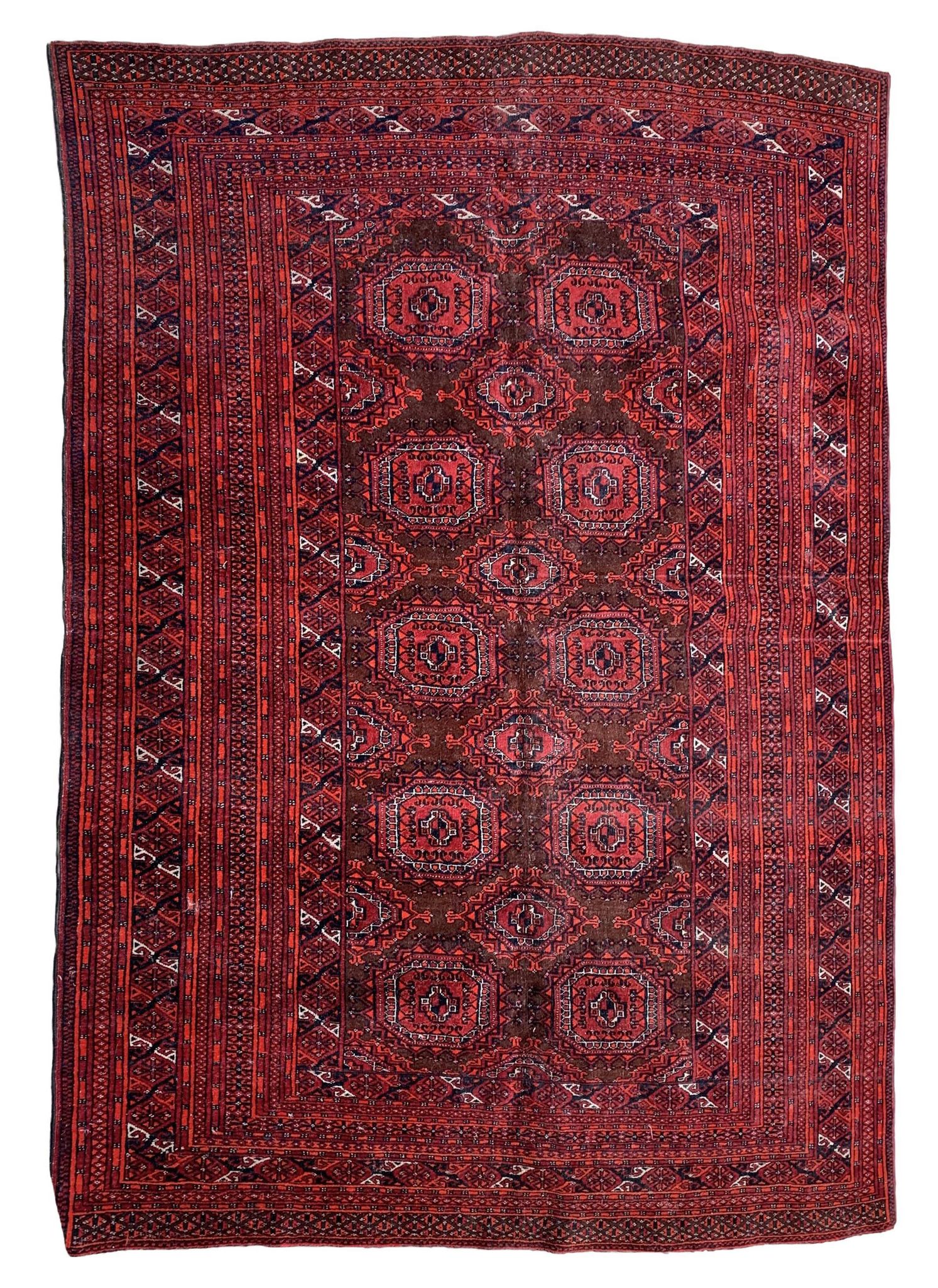 Vintage Uzbek Handmade Bukhara Rug, 4.5' x 5.10' (137cm x 181cm), 1960s