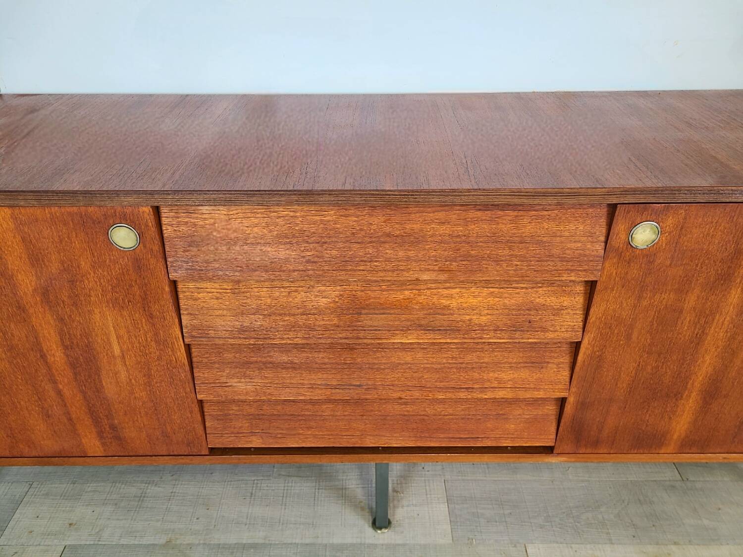 Modernist teak enfilade vintage 1960s design by Louis Paolozzi.