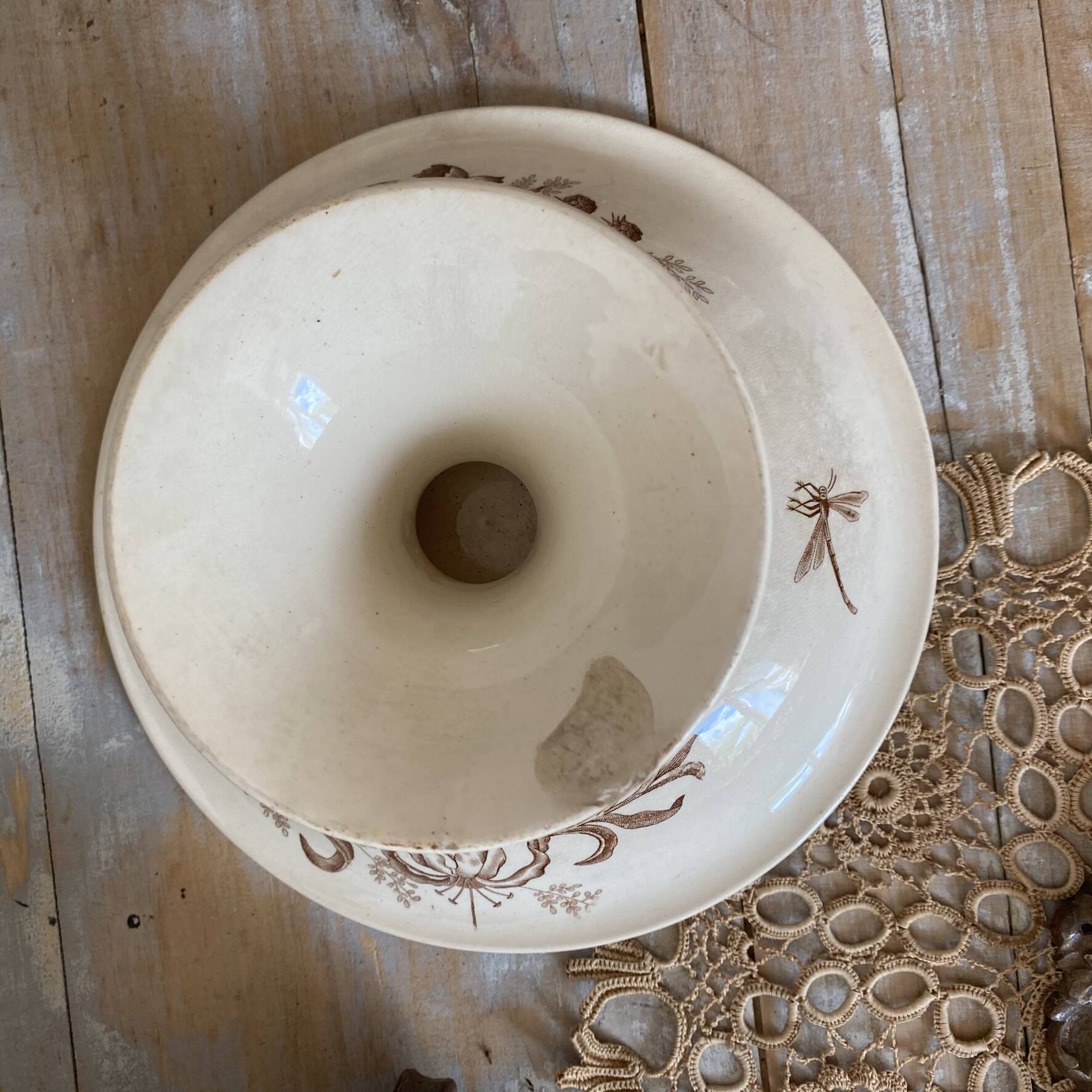 Sepia ironware compote dish, antique fruit bowl.