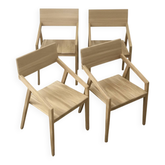 Set of 4 designer chairs in solid oak
