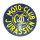 Former 1960s blue and yellow round enamel plate for Moto Club