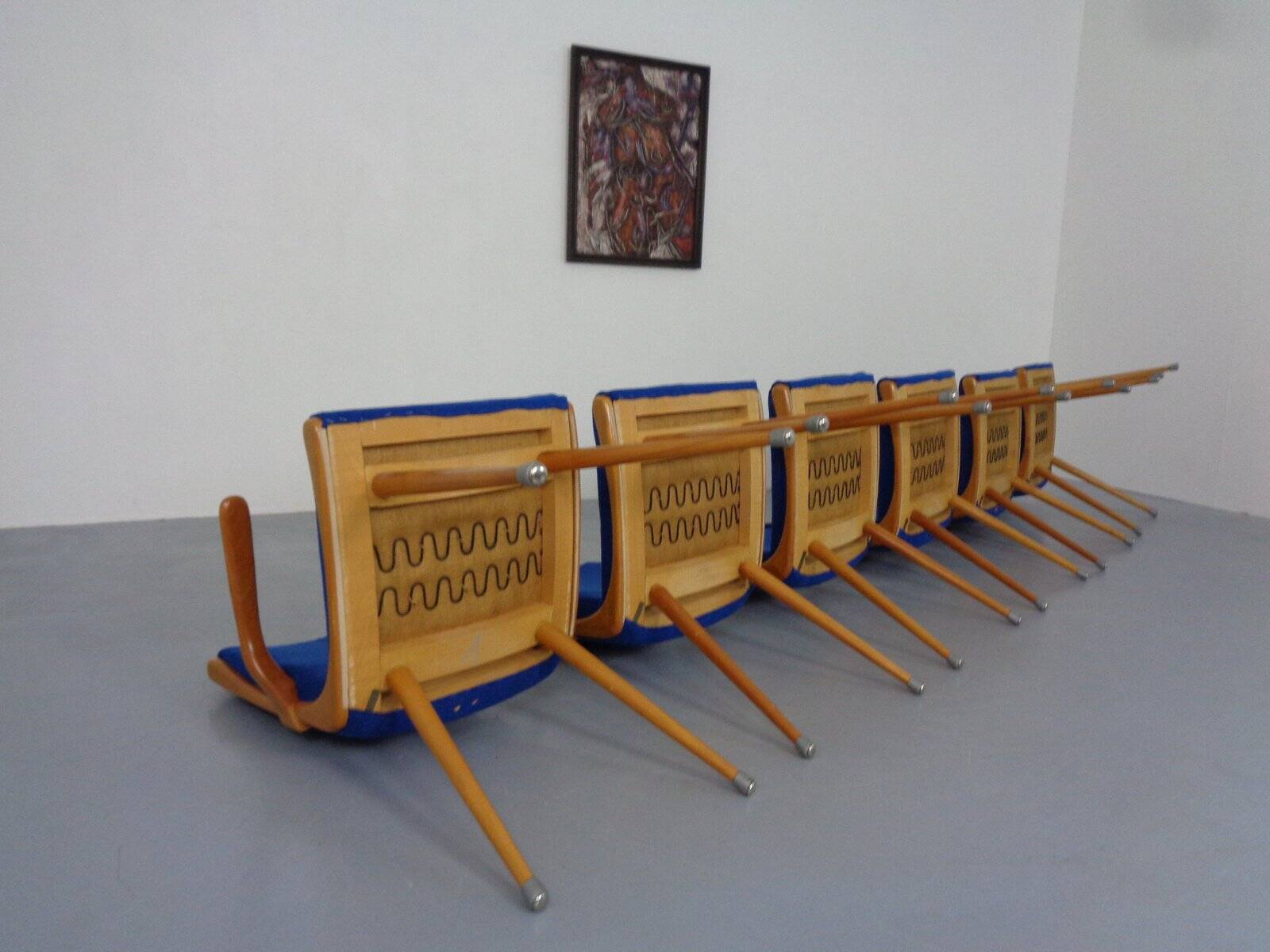 Mid-Century German Boomerang Armchairs in Cherrywood, Set of 6