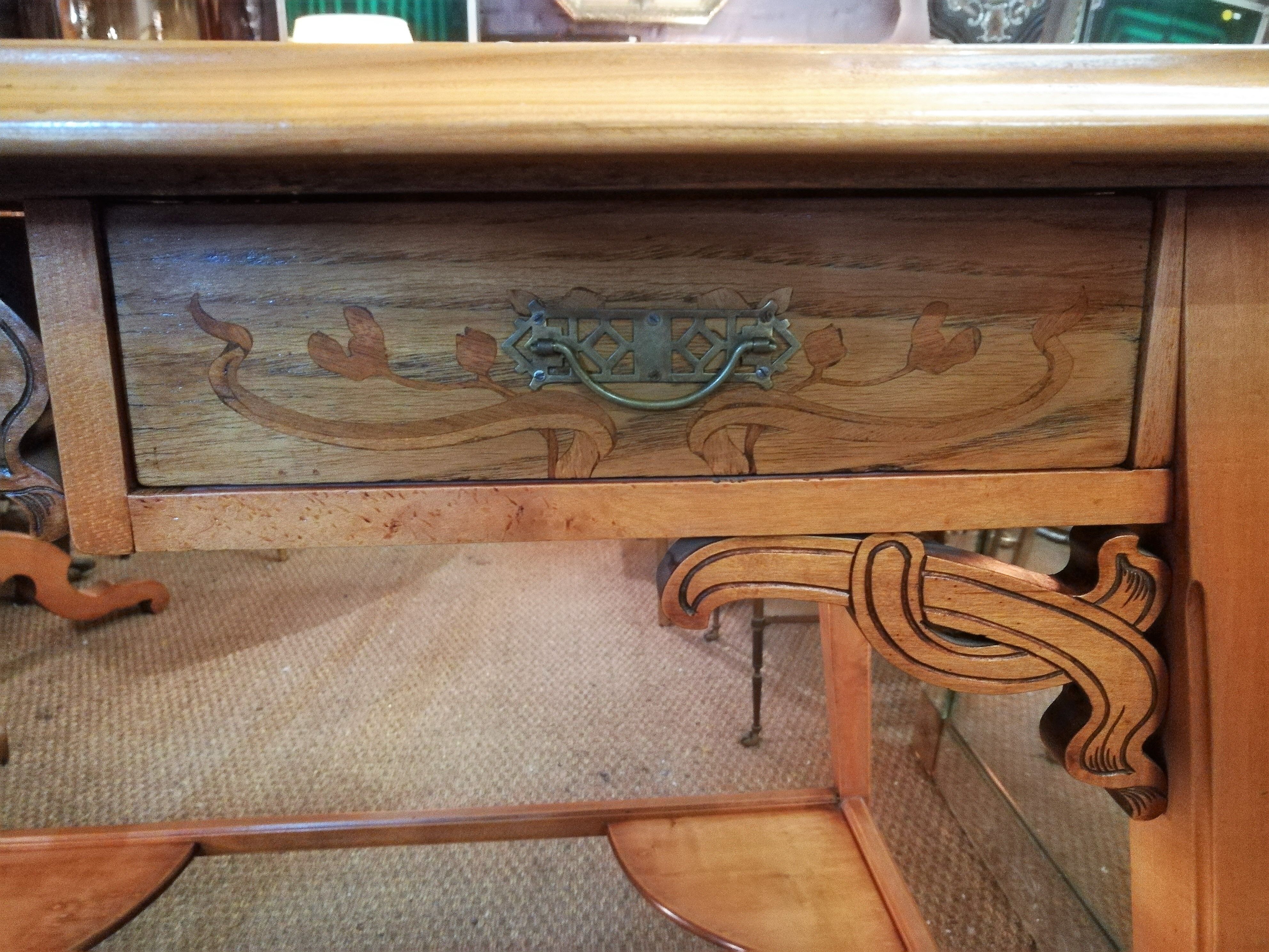 Art Nouveau-style flat desk in marquetry