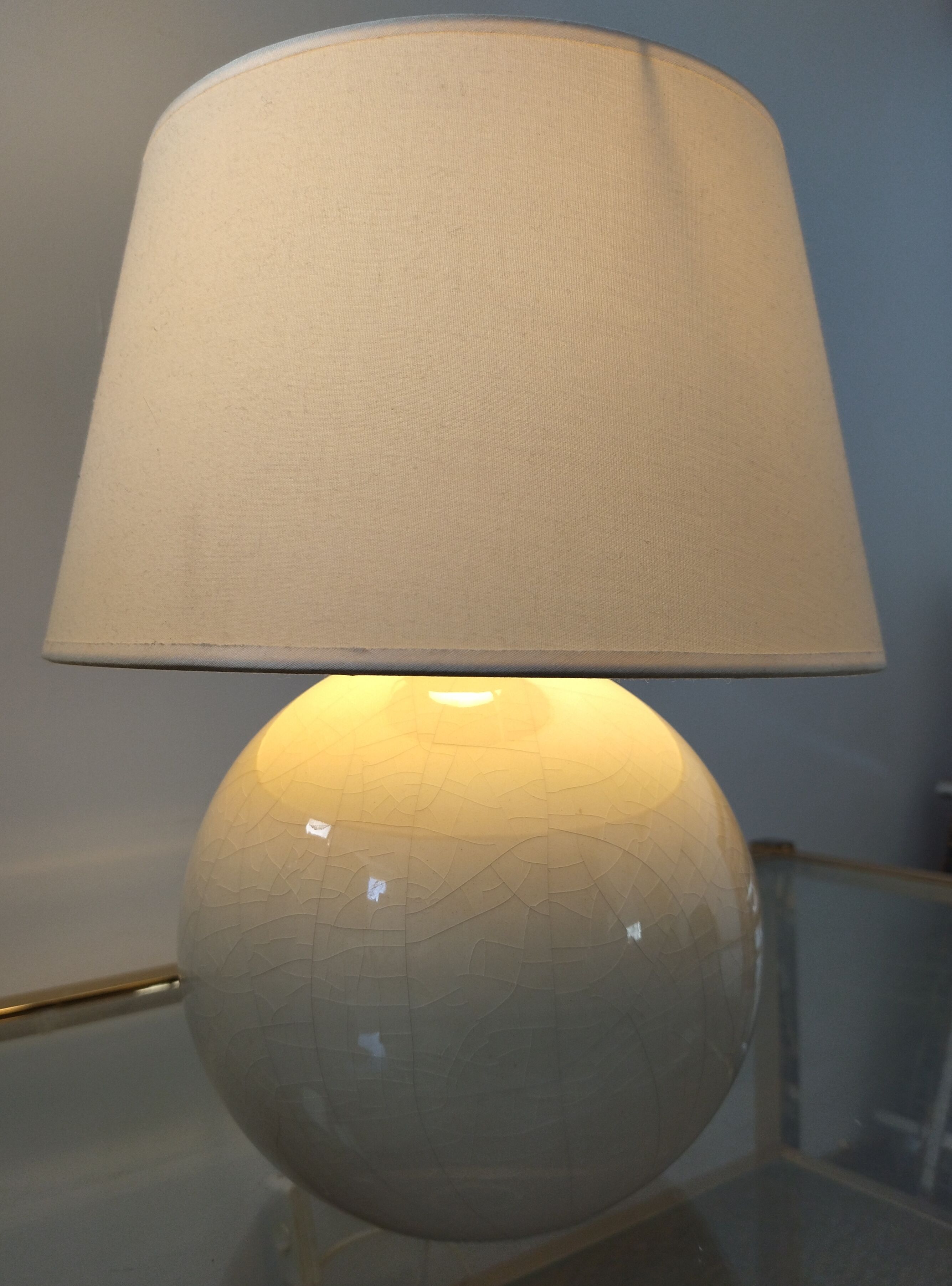 Pair of cracked white Kostka lamps