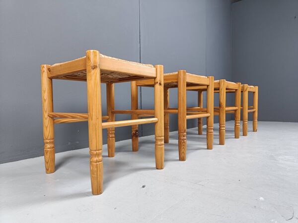 Tabourets vintage en osier - lot de 4, années 60