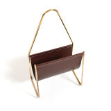 1950s Carl Auböck Magazin Holder in Brass and Leather