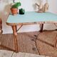 Table basse rotin plateau bleu