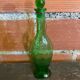 Old Green Bubble Glass Carafe Bottle with Vintage Stopper