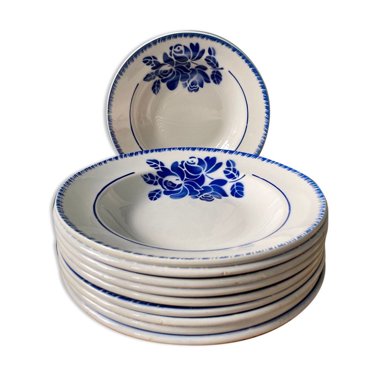 Set of 10 vintage hollow plates in Badonviller earthenware