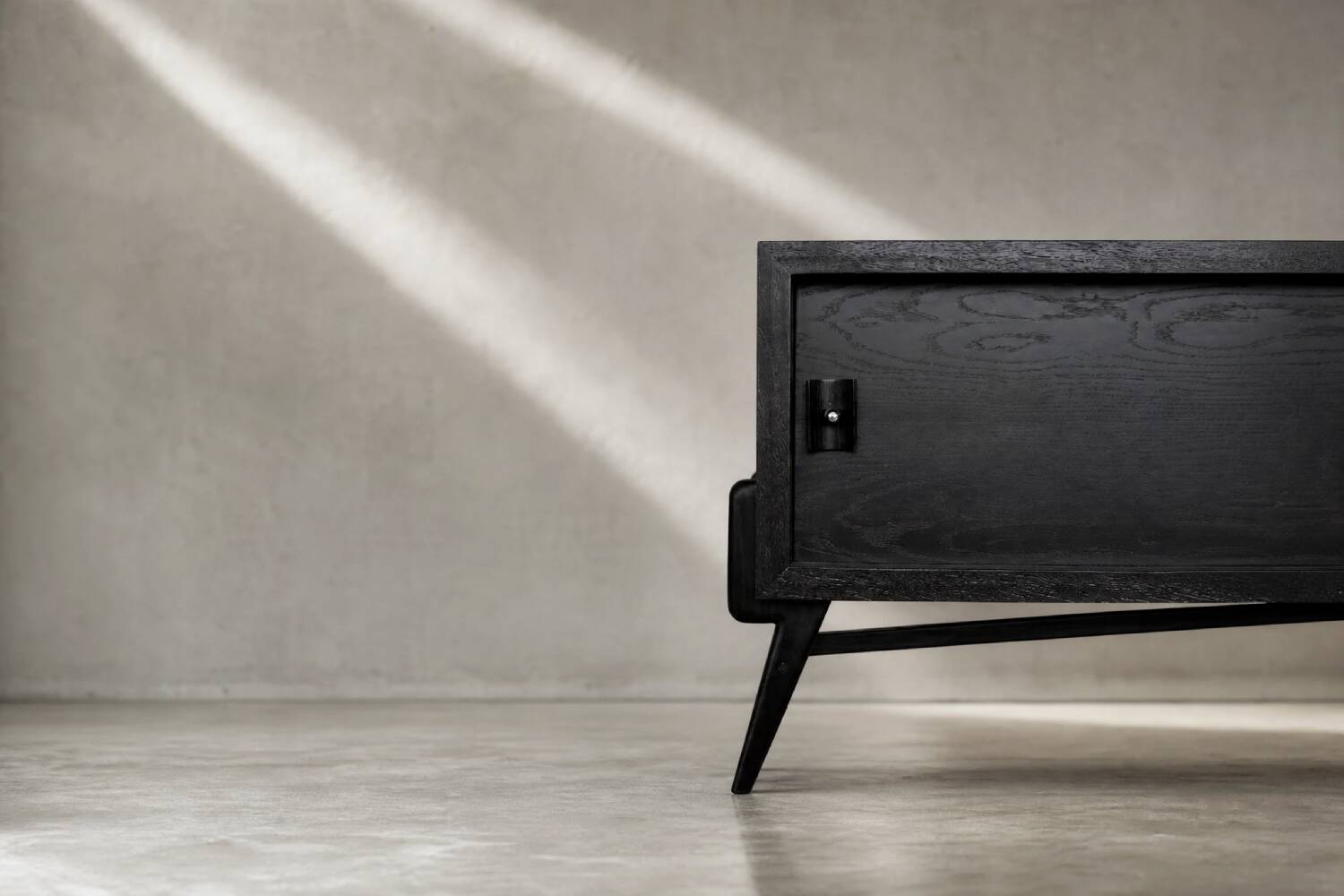 Mid-Century Modern Scandinavian Dark Oak Sideboard with Metal Handles