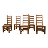 Ensemble de six chaises de salle à manger françaises à dossier haut