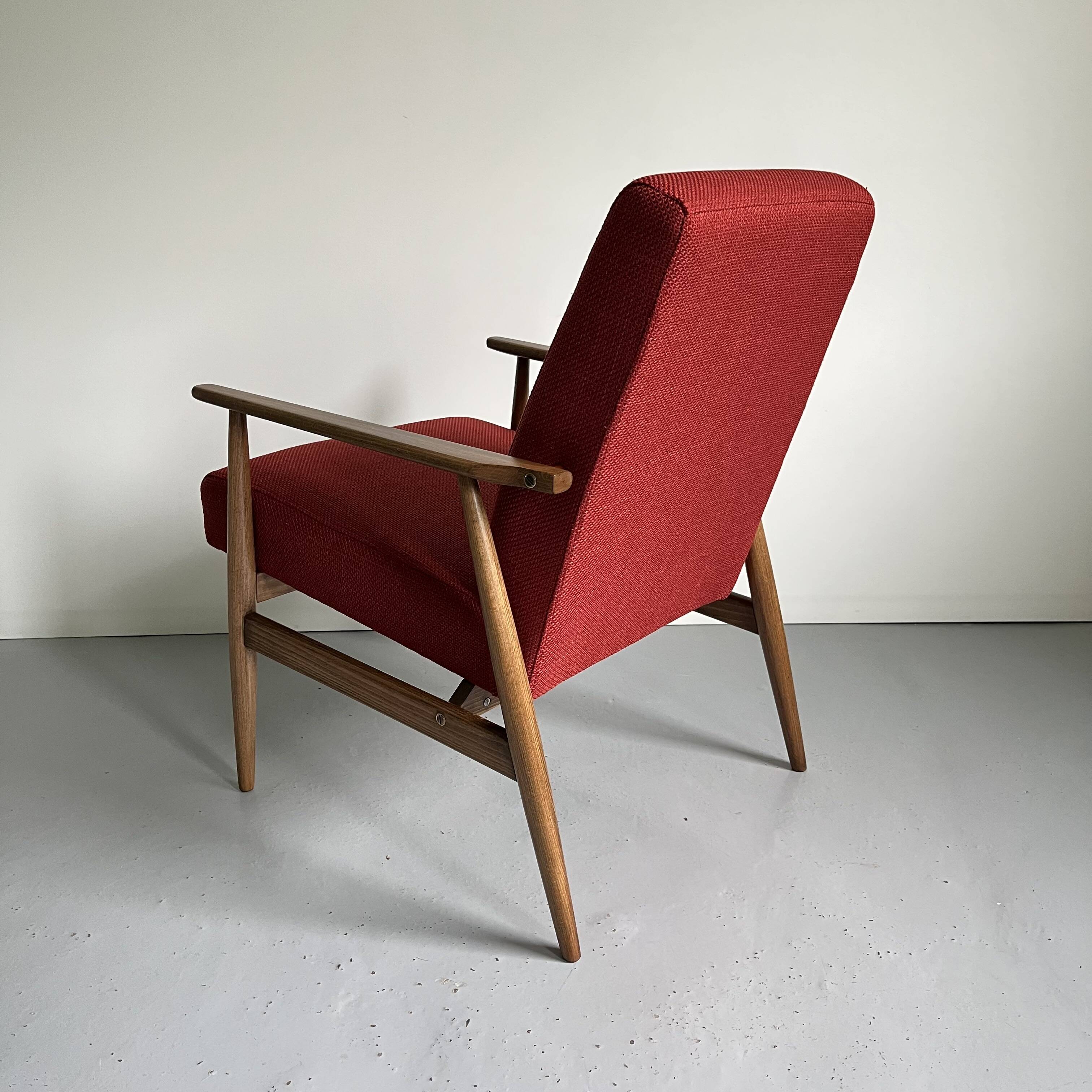 Restored Polish Mid-Century Modern Armchair, Red Vintage Lounge Chair