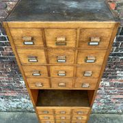 Large vintage workshop furniture with 30 drawers, antique haberdashery compartments.