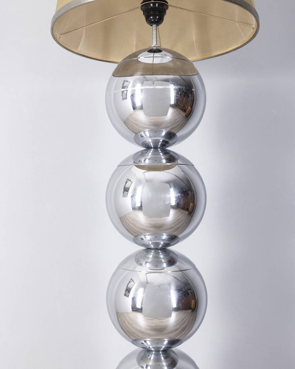 Vintage 1970s floor lamp with chromed metal spheres, Italian design