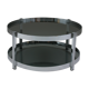 Round chrome-plated metal coffee table and smoked glass tops, France 1970s