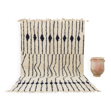 Grand tapis Beni Ouarain 310×210 cm – Ivoire & violet foncé, GO-937