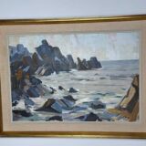 Original Mid Century Swedish Oil On Canvas – Coastal View, Grundsund By Carl Gunne – Vintage & Framed