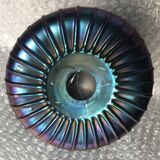 Vase with flat ribbed iridescent glass "peacock feather"