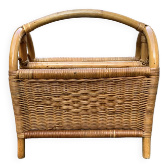 Vintage wicker and bamboo magazine rack