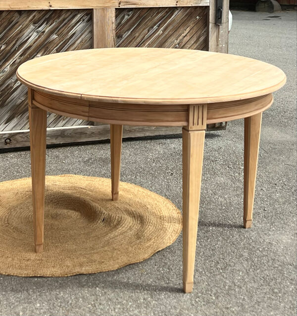 Table ronde 2 rallonges en bois massif brut - table ancienne rénovée