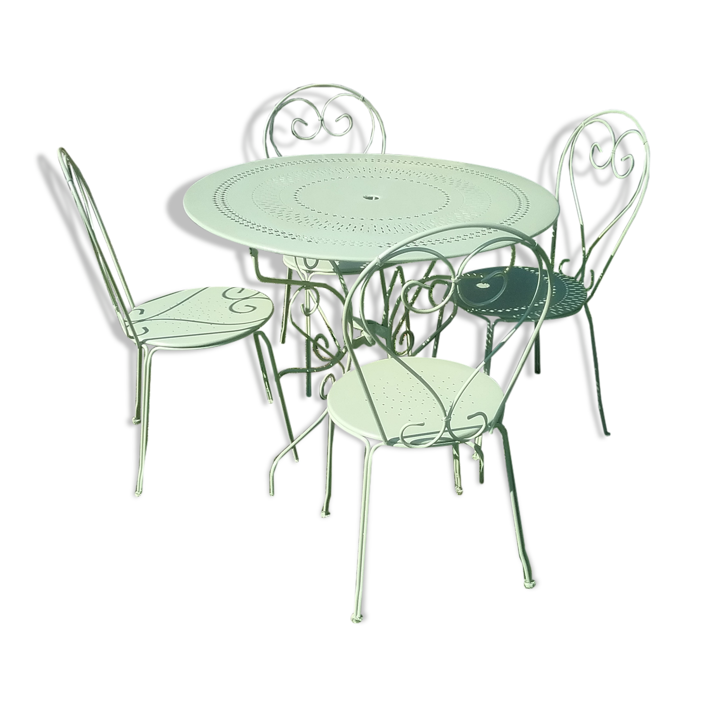 Green wrought iron garden furniture