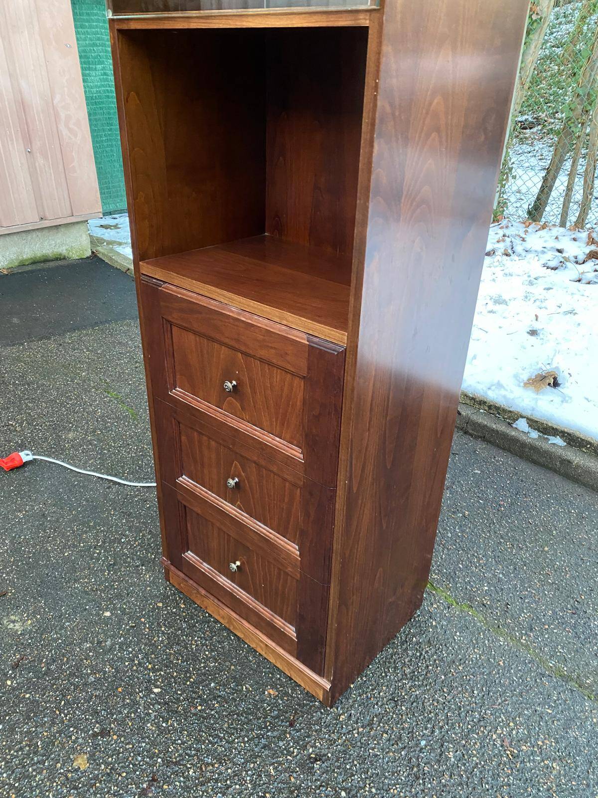 1970s wooden Scandinavian display cabinet with lighting