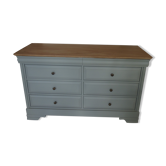 Commode style Louis Philippe, 8 tiroirs vert de gris