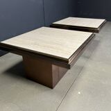 Pair of copper and travertine coffee tables by Belgochrom, 1970s
