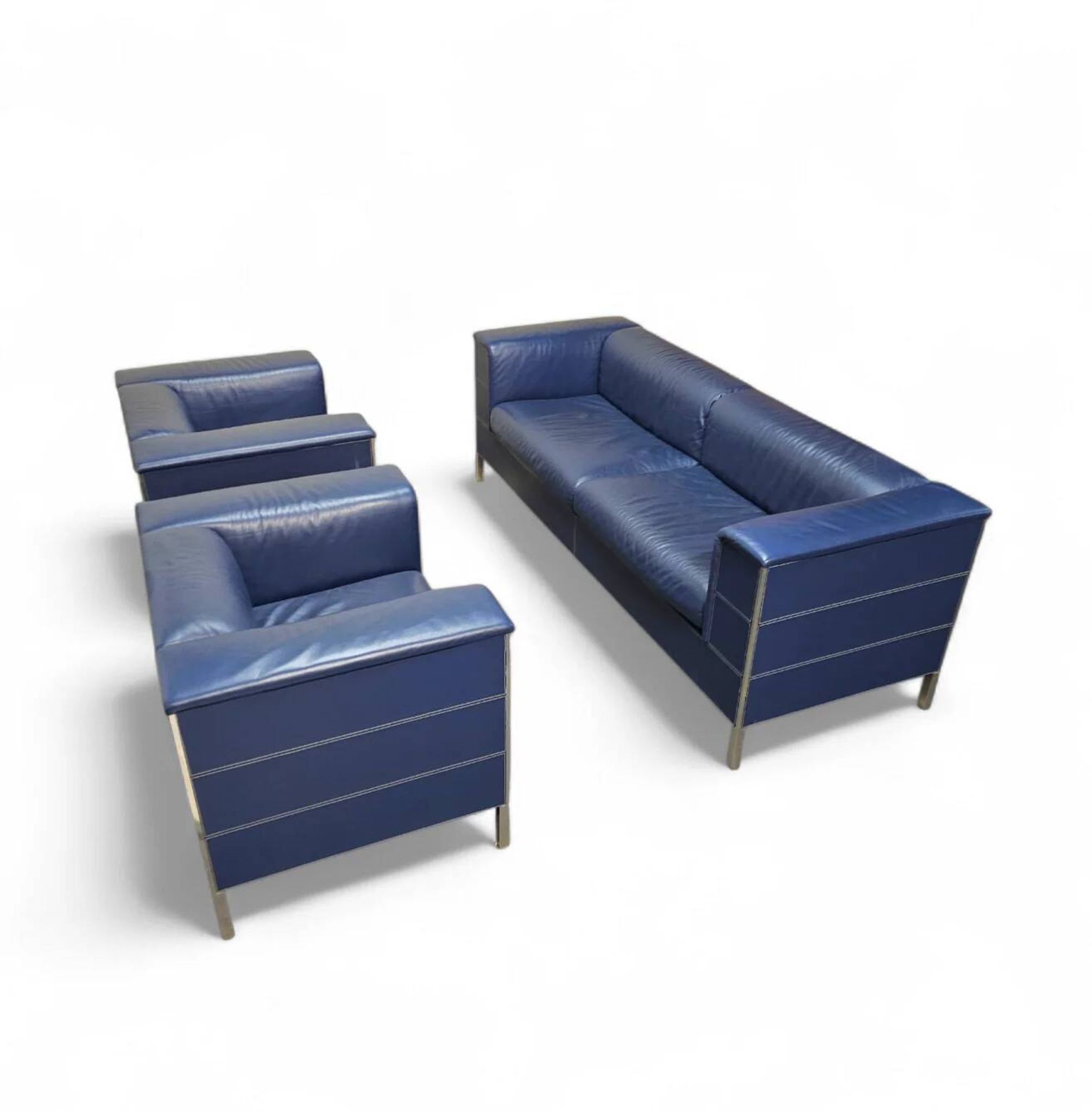 Poltrona Frau set / dark blue leather / Talus / sofa - chairs - / 3 seater / 2 x lounge chair