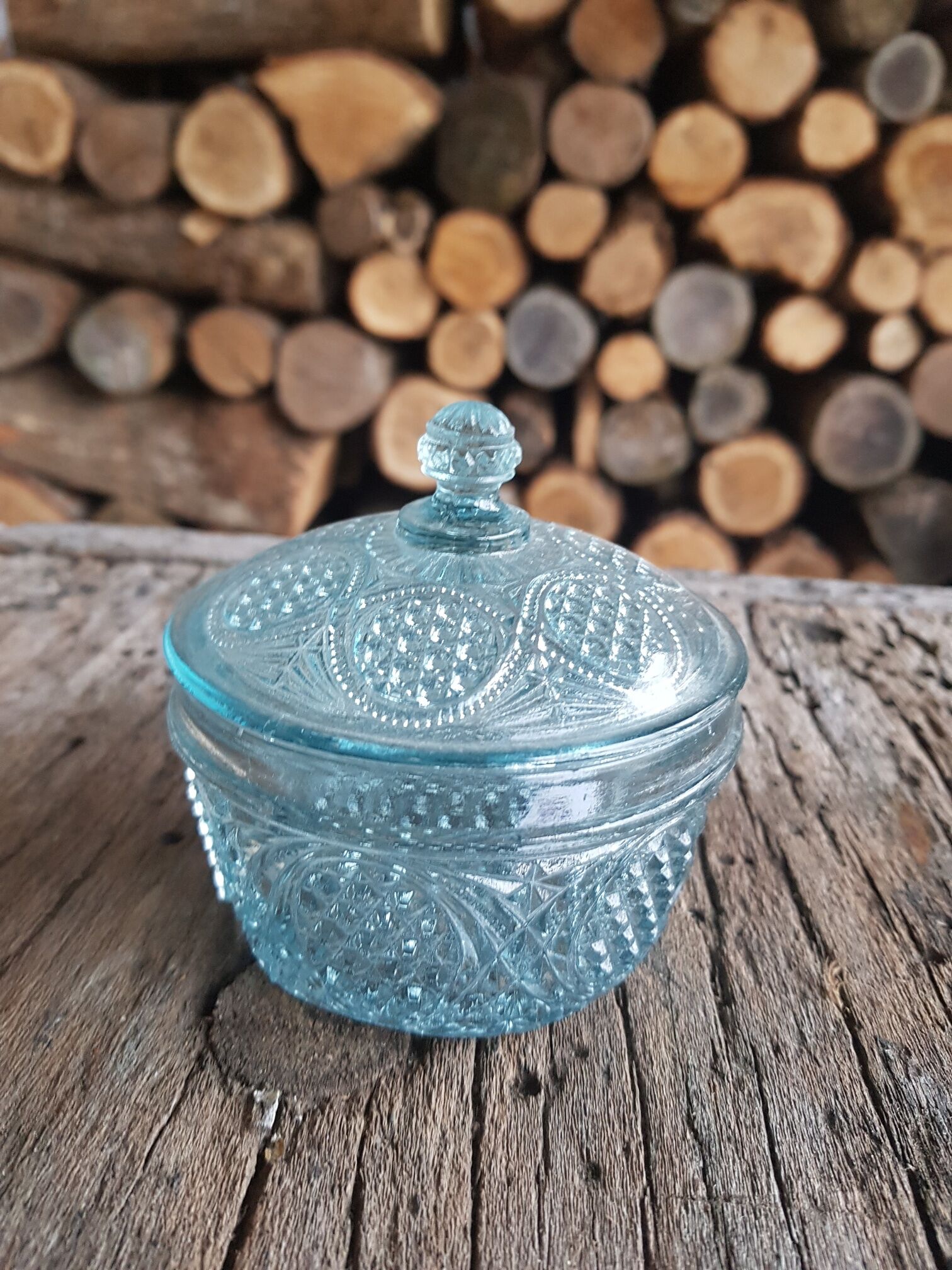 Celadon glass candy box