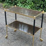 Desserte vintage sur roulettes laiton et palissandre