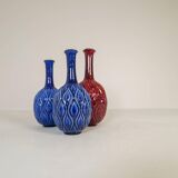 Blue and red peacock vases Midcentury Sven Erik Skawonius Upsala Ekeby, 1950s