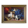 Oil painting on panels kitten playing by Leon Huber