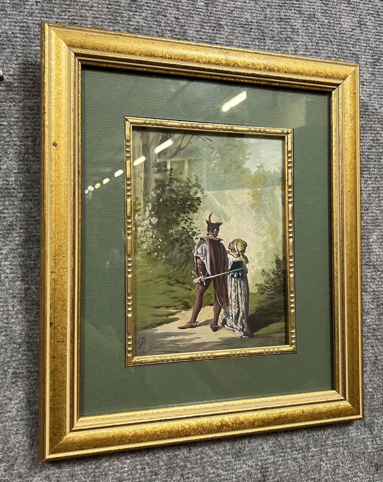 Pierre Guillermet: 19th century watercolor depicting an undergrowth scene animated with characters