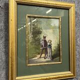 Pierre Guillermet: 19th century watercolor depicting an undergrowth scene animated with characters