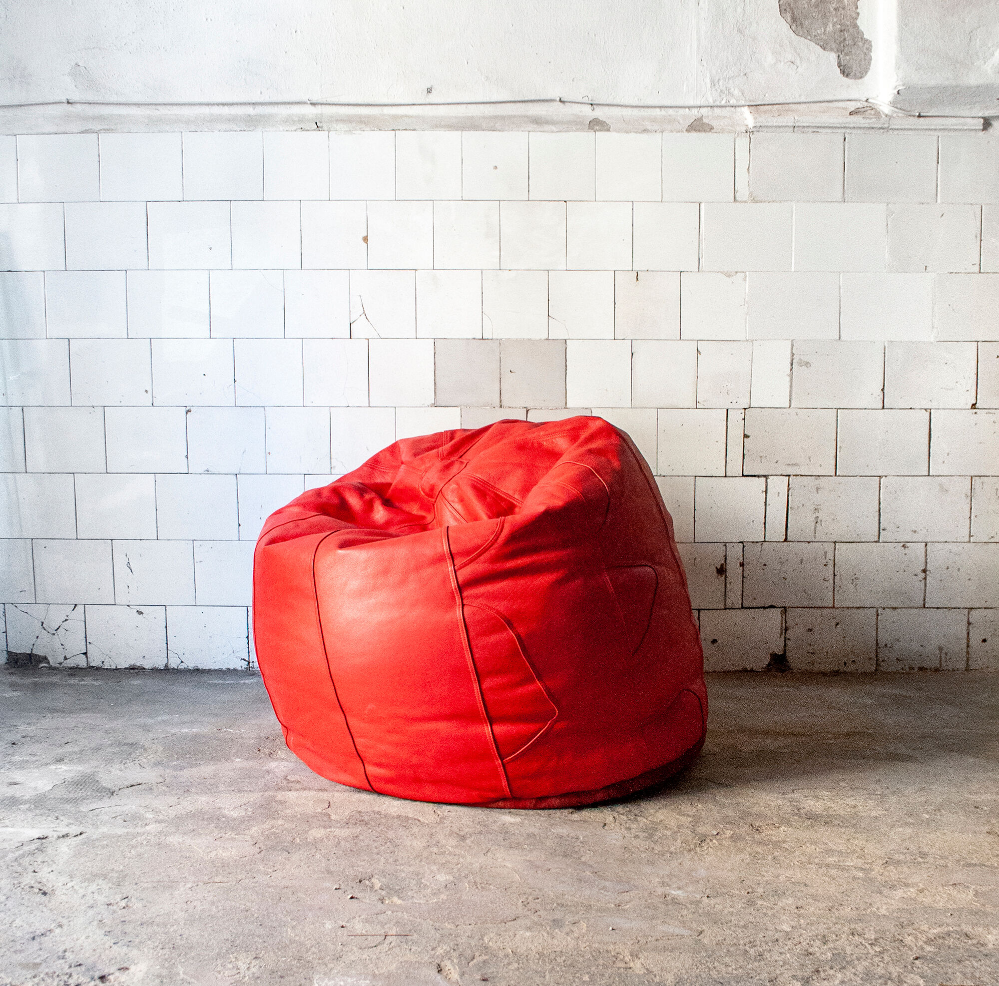 Large Leather Pouf Brazil 2000s